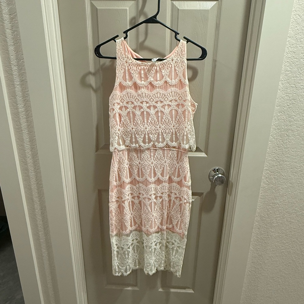 Elegant Peach and Cream Lace Dress